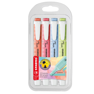 STABILO SWING COOL PASTEL EVIDENZIATORE PUNTA A SCALPELLO 1/4 mm COLORI ASSORTITI CONF 4 Pz.